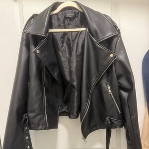 White Fox Black Leather Moto Jacket